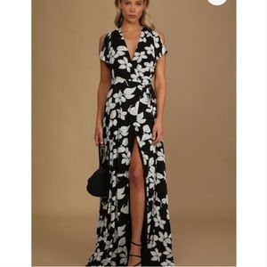 Lulus Azalea Regalia Black Floral Print Wrap Dress